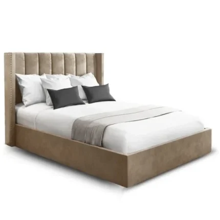 Beige Wing Back Velvet Bed