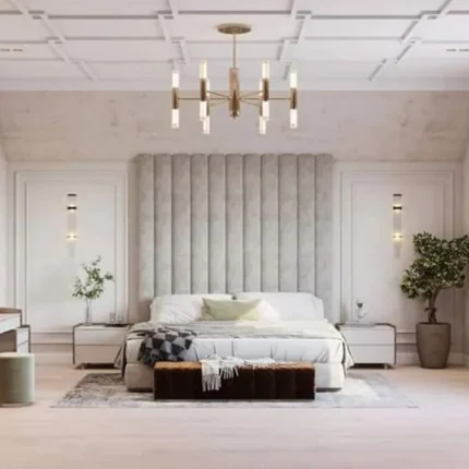 Vertical Channel Wall Panel Headboard Bed