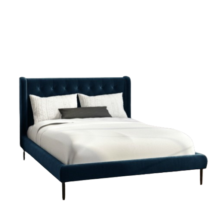 Navy Velvet Small Double Bed Frame with Winged Headboard