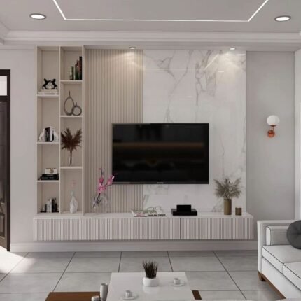 Three Drawer TV Unit with Two Open Door Cabinet