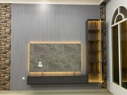 Modern LED Accent TV Wall Panel with Storage & Display Shelves
