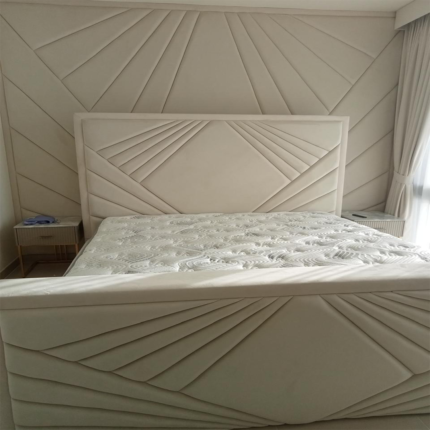 Modern Upholstered Bed Design with Artistic Panel Headboard