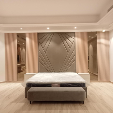 Luxury Upholstered Bed with Geometric Headboard