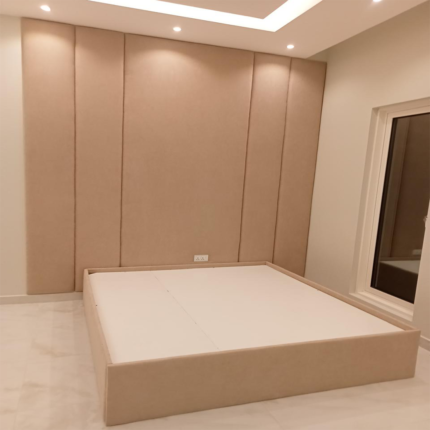 Modern Upholstered Platform Bed with Panel Headboard