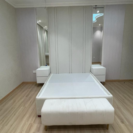 Luxury Upholstered Bed with Panel Headboard and Mirrors