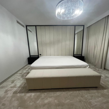 Modern Mirror Frame Vertical Panel Upholstered Bed